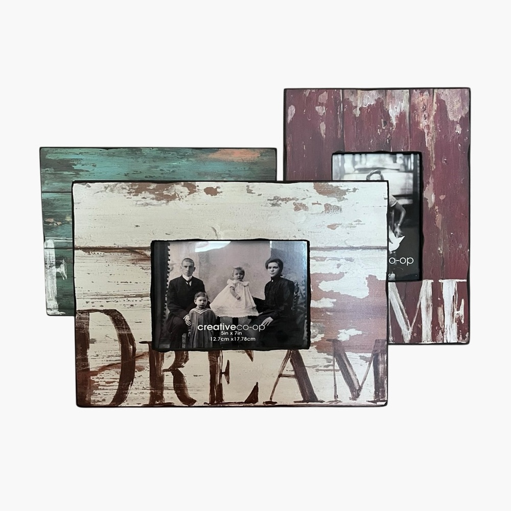 NEW Creative Co-Op Farmhouse Distressed Barn Heritage Wood Frames Set Of 3